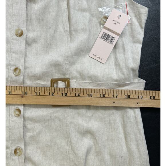 NANETTE LEPORE Womens 12 Tan Belted Fit Flare Dress Sleeveless Linen Blend New - Picture 8 of 10